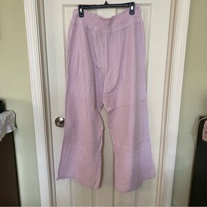 Lilla P Smocked Waste Wide-Leg Gauze Pants Lilac